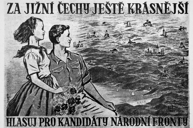 Volební plakát argumentující VD v době, kdy ještě nestály, 1954