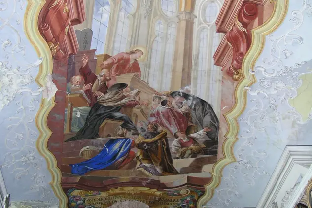 Poškozená nástropní malba v knihovně, 2004
