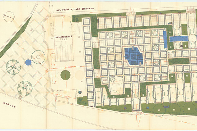 Stanice Malostranská, půdorys zahradního nádvoří Valdštejnské jízdárny, 1976 (archiv DPP)