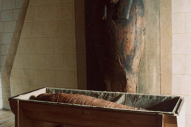 Egyptologické sbírky – cedrový sarkofák a mumie.