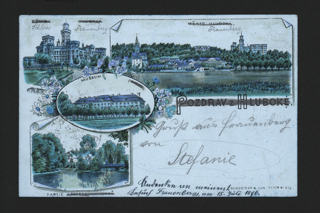 Zámecké jezírko zachycené na dobové pohlednici z konce 19. století