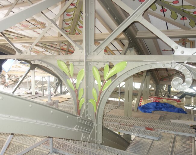 Restaurování historické barevnosti na ocelové konstrukci Průmyslového paláce, říjen 2024