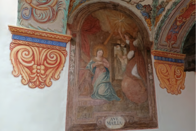 Římov, loreta, nástěnná malba Zvěstování Panně Marii, stav po restaurování, foto: Kateřina Šálková, 2022, zdroj: NPÚ, ÚOP v Českých Budějovicích, sbírka fotografické dokumentace