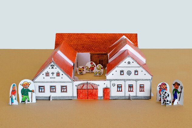 Ppírový model holašovické usedlosti, součát sady pracovních listů "Holašovice - postav si sám svou vesnici)