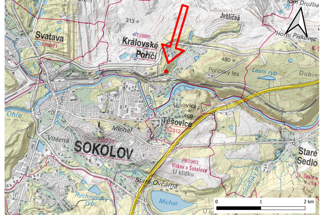 Poloha lokality Burgberk na základní mapě v měřítku 1: 10 000