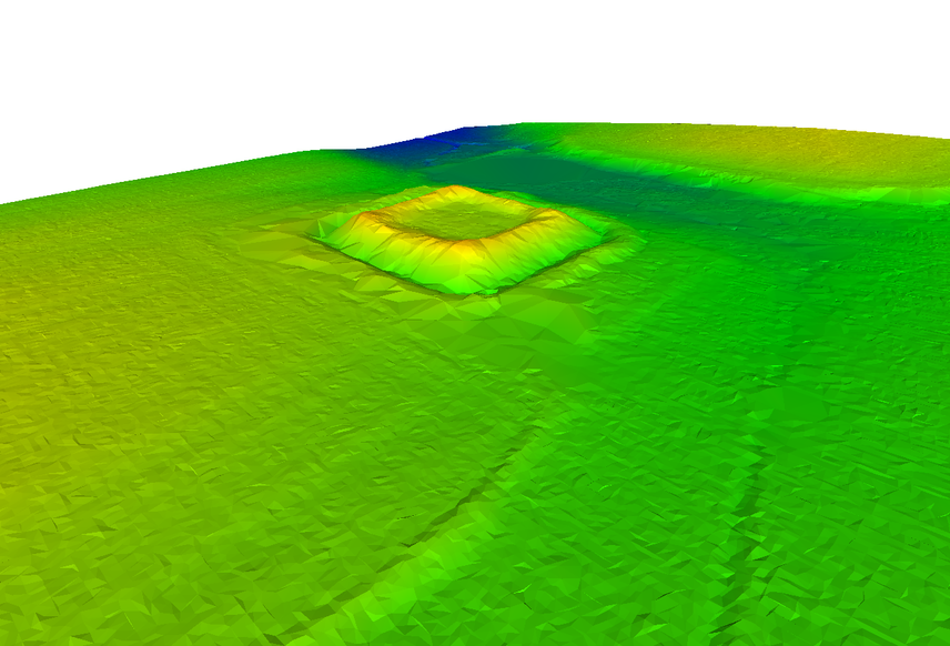 Opevnění u Stráže na Tachovsku, výškopisný model terénu, pohled od jihozápadu, zdroj: Národní památkový ústav
