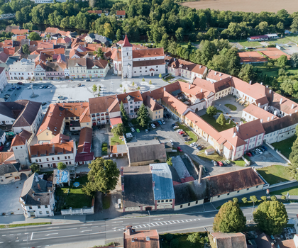 Horažďovice, letecký pohled na historické jádro