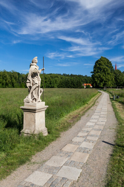 Telč, ulice Na Dlážkách, socha sv. Vendelína